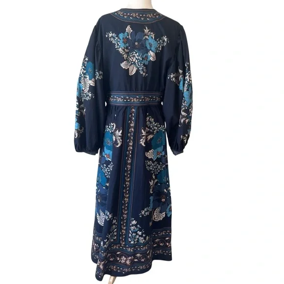 NWT FARM Rio Bloom Tapestry Black Plunge Bishop Sleeve Maxi Dress - Picture 11 of 11